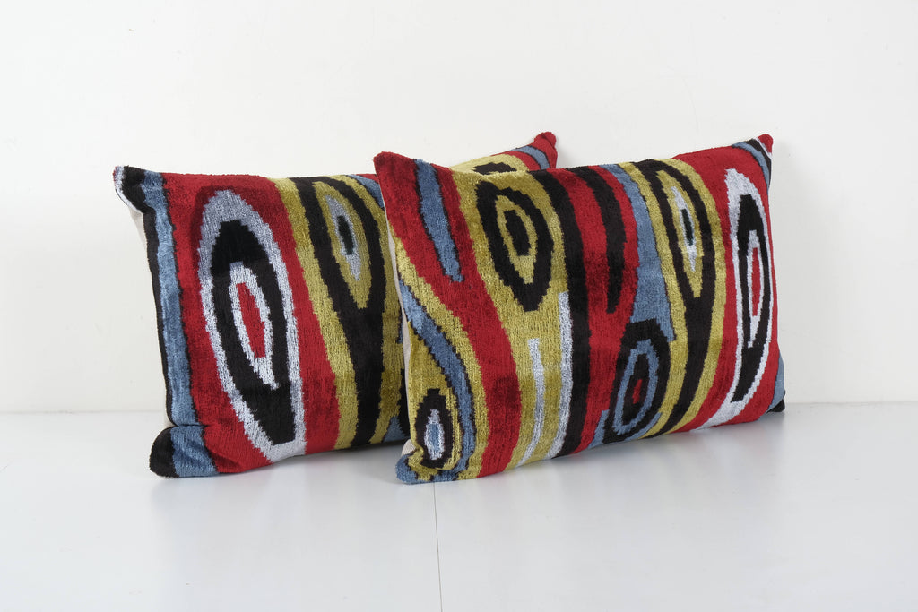 İpek Ikat Kadife Kırlent Kılıfı 2'li Set 40 x 60 cm
