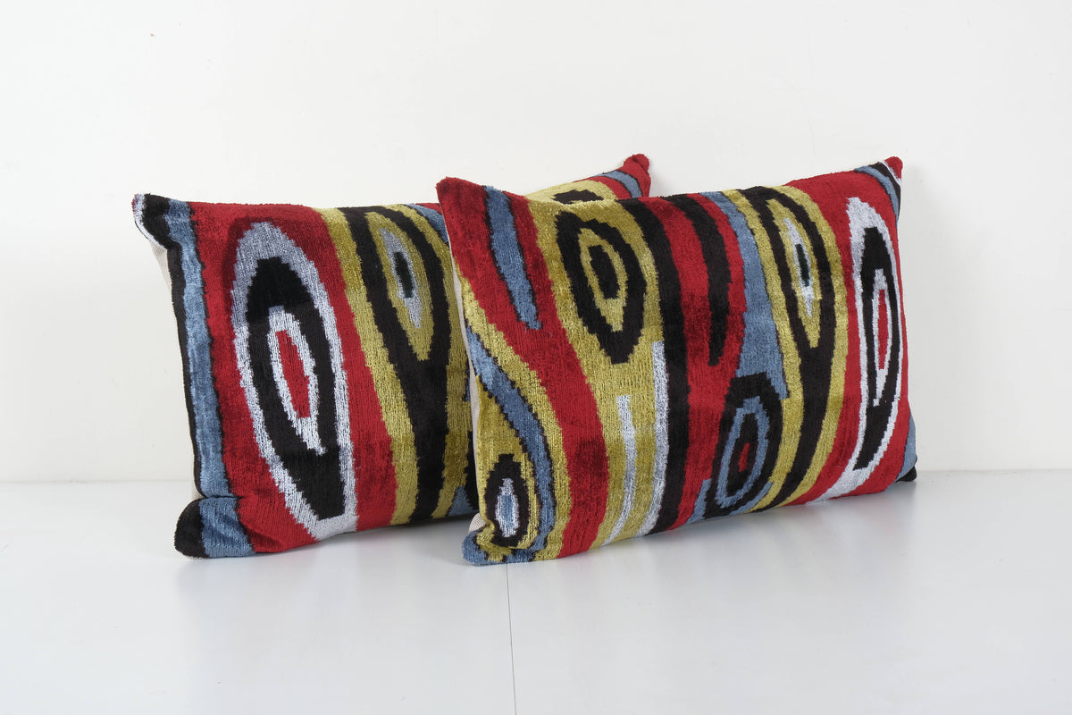 İpek Ikat Kadife Kırlent Kılıfı 2'li Set 40 x 60 cm