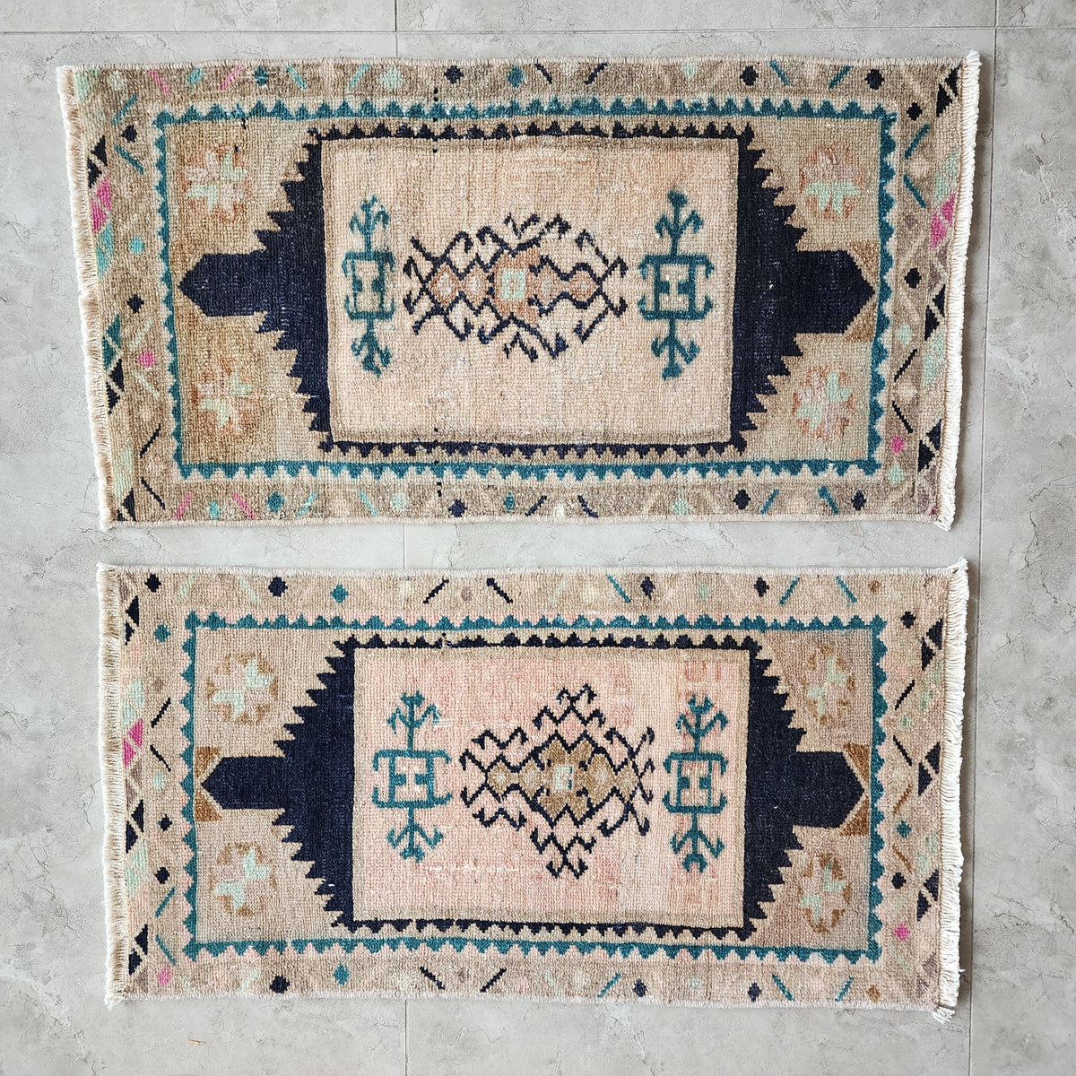 Vintage Türk Yastık Halı 2'li Set 47 x 87 cm