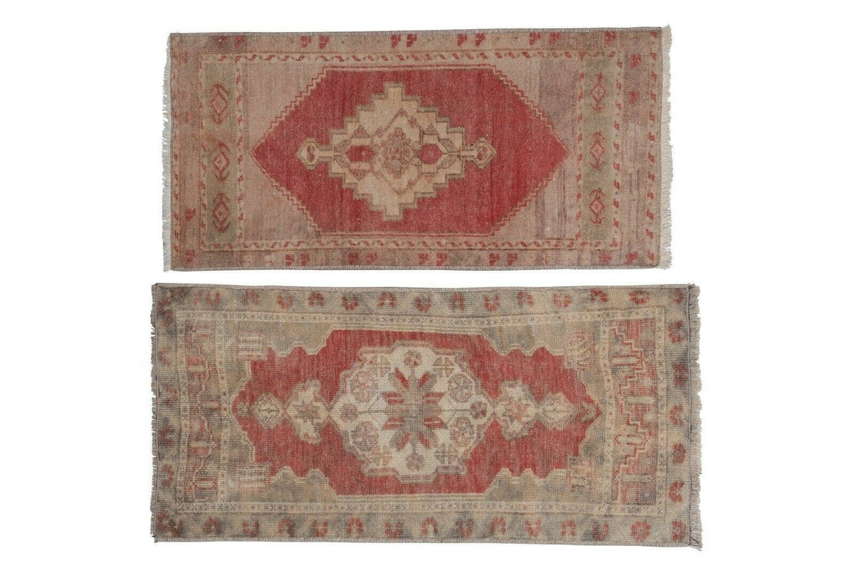 Vintage Türk Yastık Halı 2'li Set 43 x 89 cm