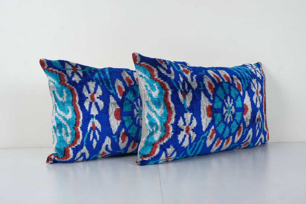 İpek Ikat Kadife Kırlent Kılıfı 2'li Set 40 x 120 cm
