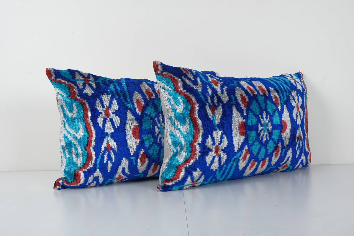 İpek Ikat Kadife Kırlent Kılıfı 2'li Set 40 x 120 cm