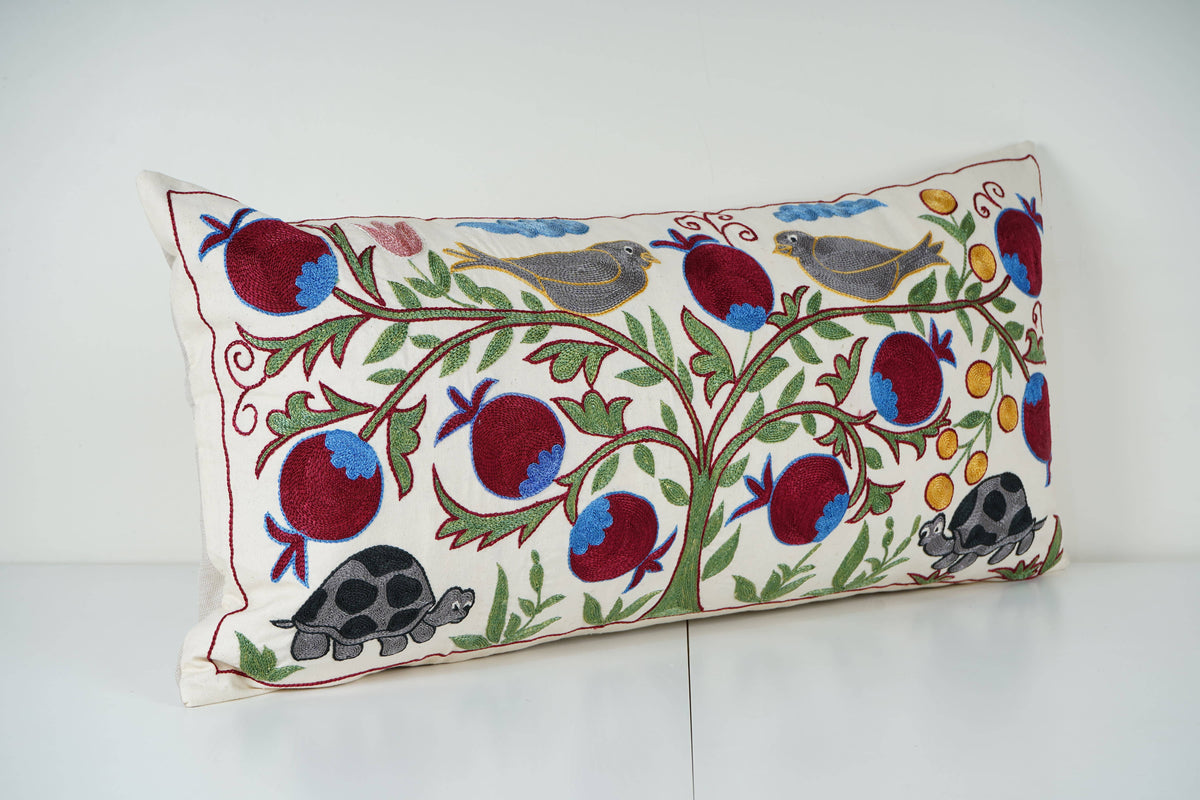 Kuş Desenli Suzani Kırlent Kılıfı 42 x 85 cm