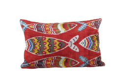 Balık Desenli İpek Ikat Kadife Kırlent Kılıfı 40 x 60 cm