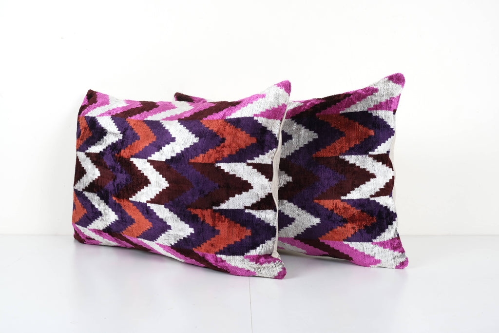 İpek Ikat Kadife Kırlent Kılıfı 2'li Set 40 x 60 cm