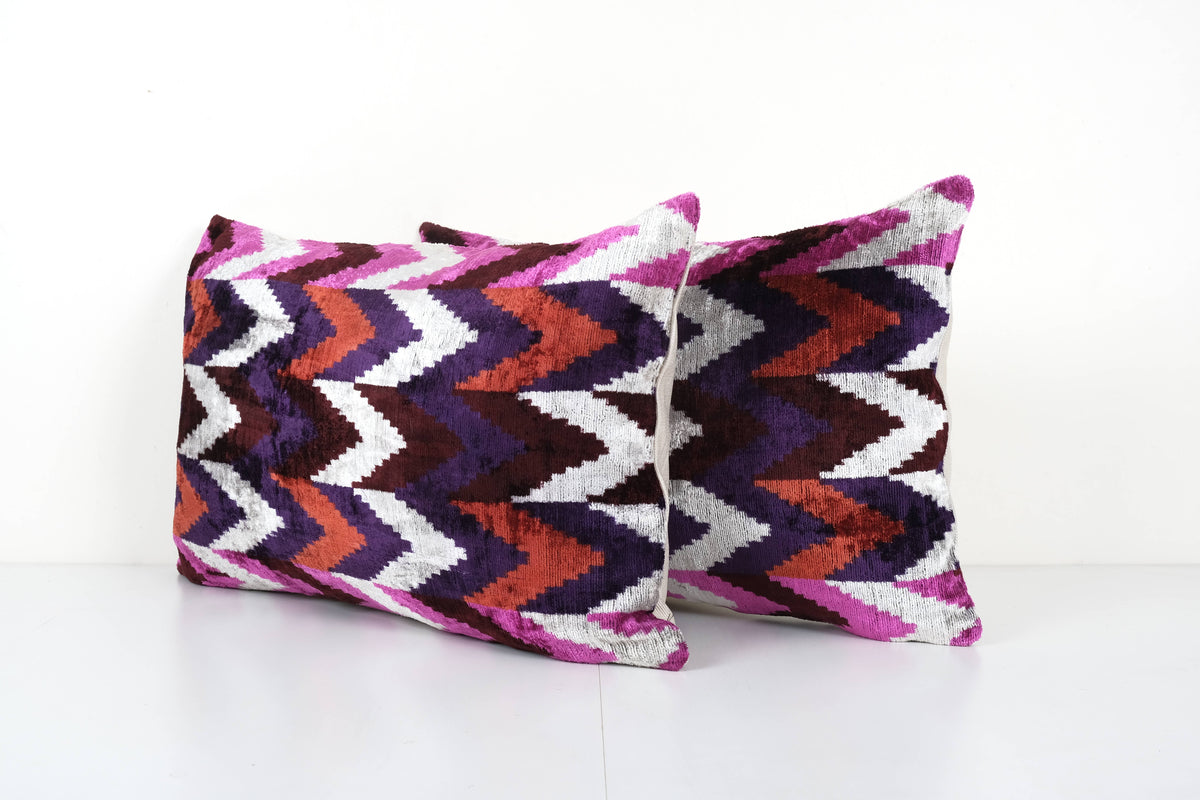 İpek Ikat Kadife Kırlent Kılıfı 2'li Set 40 x 60 cm
