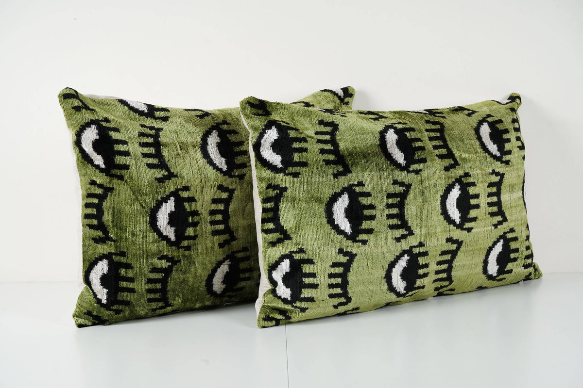 İpek Ikat Kadife Kırlent Kılıfı 2'li Set 40 x 60 cm