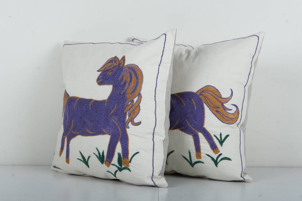 At Desenli Suzani Kırlent Kılıfı 2'li Set 45 x 45 cm