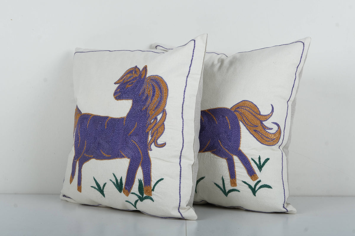 At Desenli Suzani Kırlent Kılıfı 2'li Set 45 x 45 cm