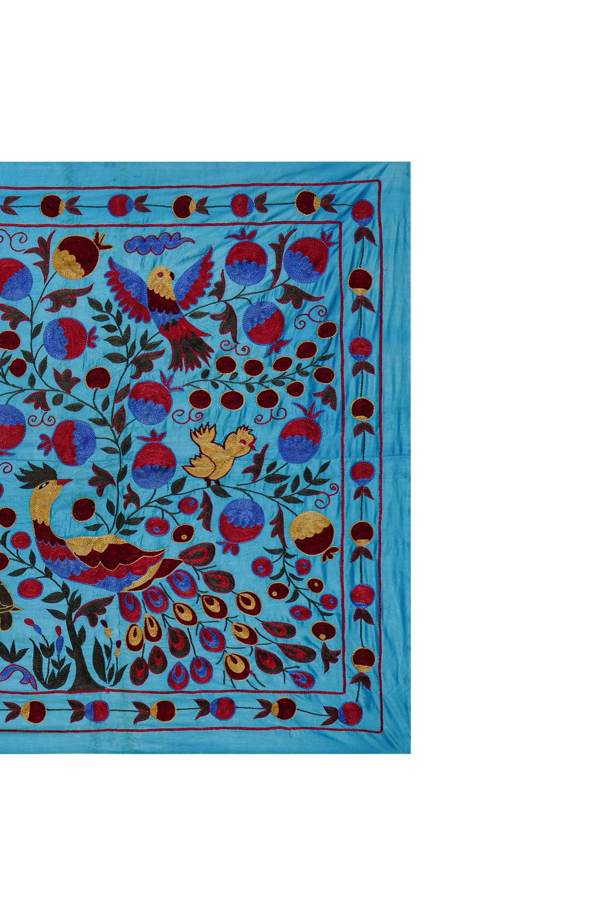Tavus Kuşu Desenli Suzani Duvar Örtüsü 103 x 183 cm