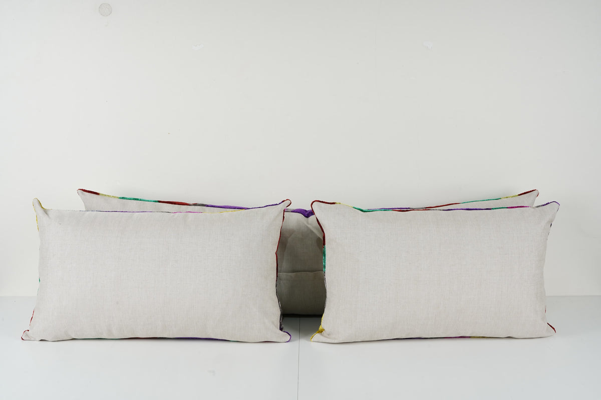 İpek Ikat Kadife Kırlent Kılıfı 3'li Set 40 x 60 cm