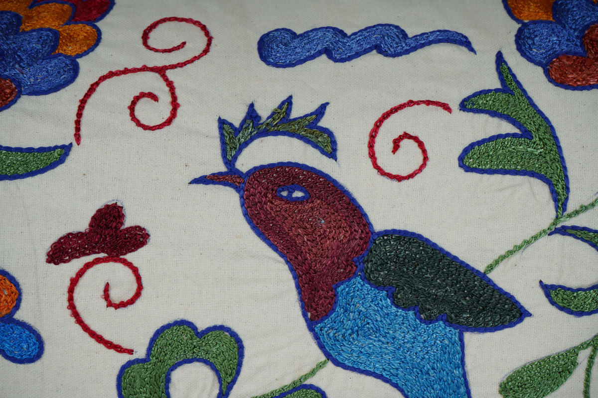 Kuş Desenli Suzani Kırlent Kılıfı 40 x 85 cm