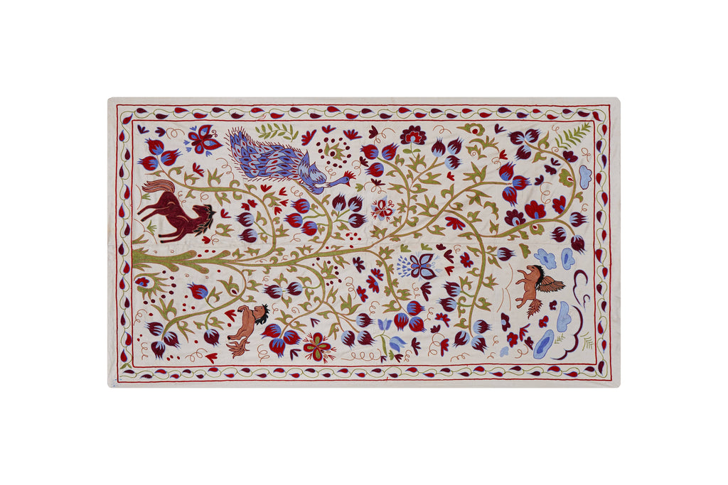 Tavus Kuşu Desenli Suzani Duvar Örtüsü 108 x 184 cm