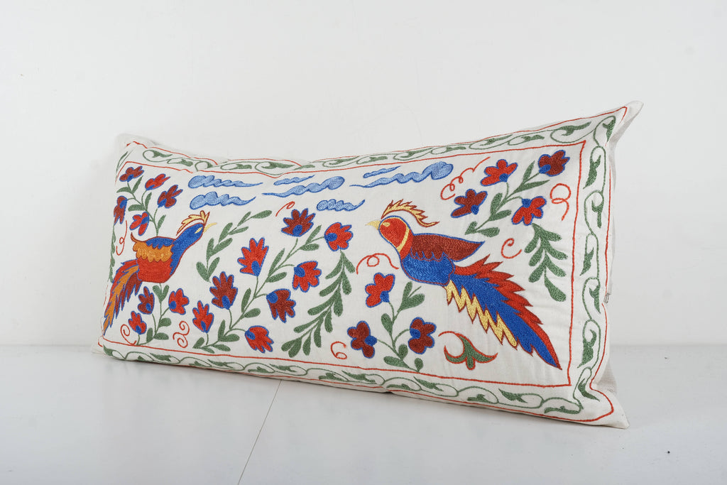 Kuş Desenli Suzani Kırlent Kılıfı 45 x 90 cm