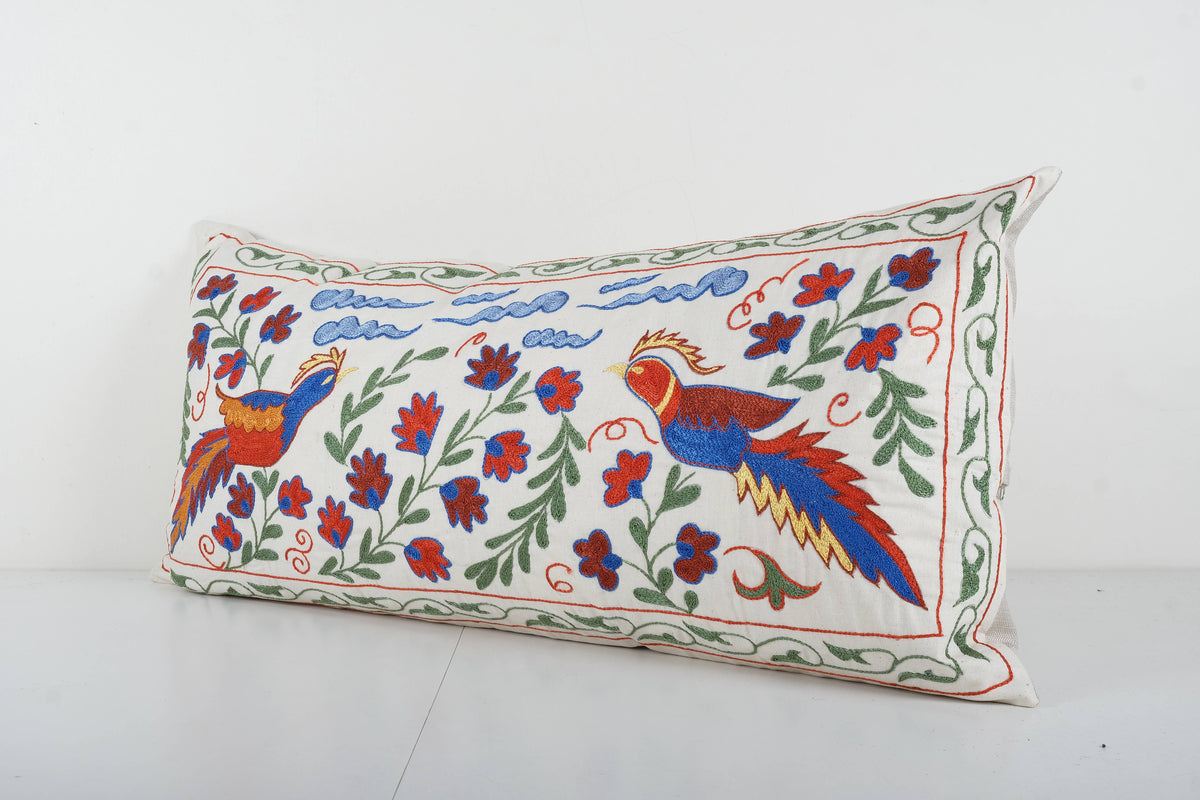 Kuş Desenli Suzani Kırlent Kılıfı 45 x 90 cm