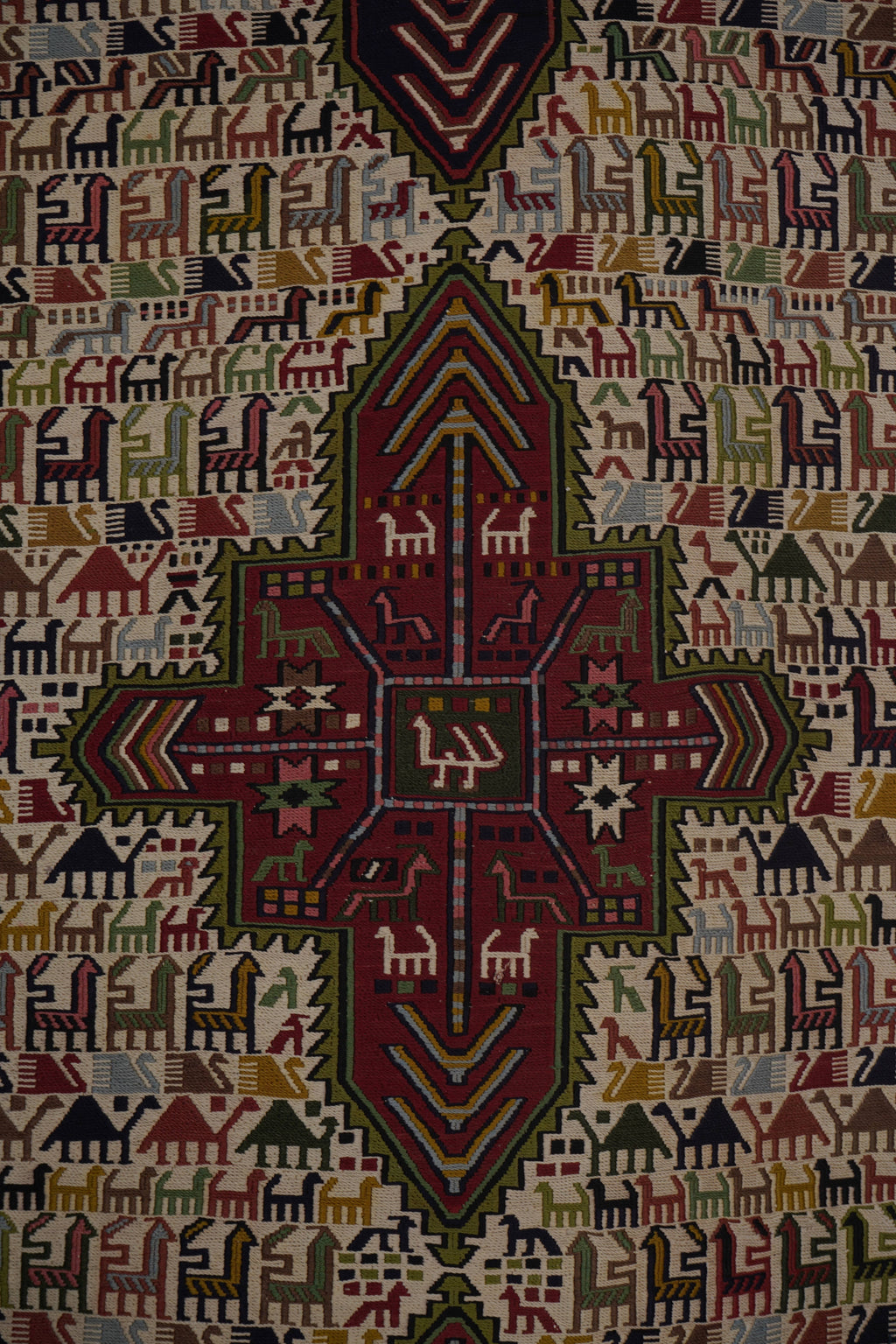 Vintage Hayvan Desenli Sumak Kilim Yolluk 104 x 285 cm
