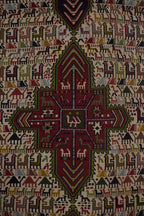 Vintage Hayvan Desenli Sumak Kilim Yolluk 104 x 285 cm