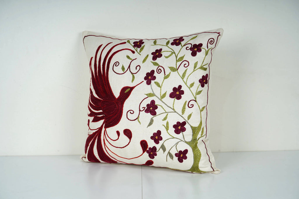 Kuş Desenli Suzani Kırlent Kılıfı 48 x 48 cm