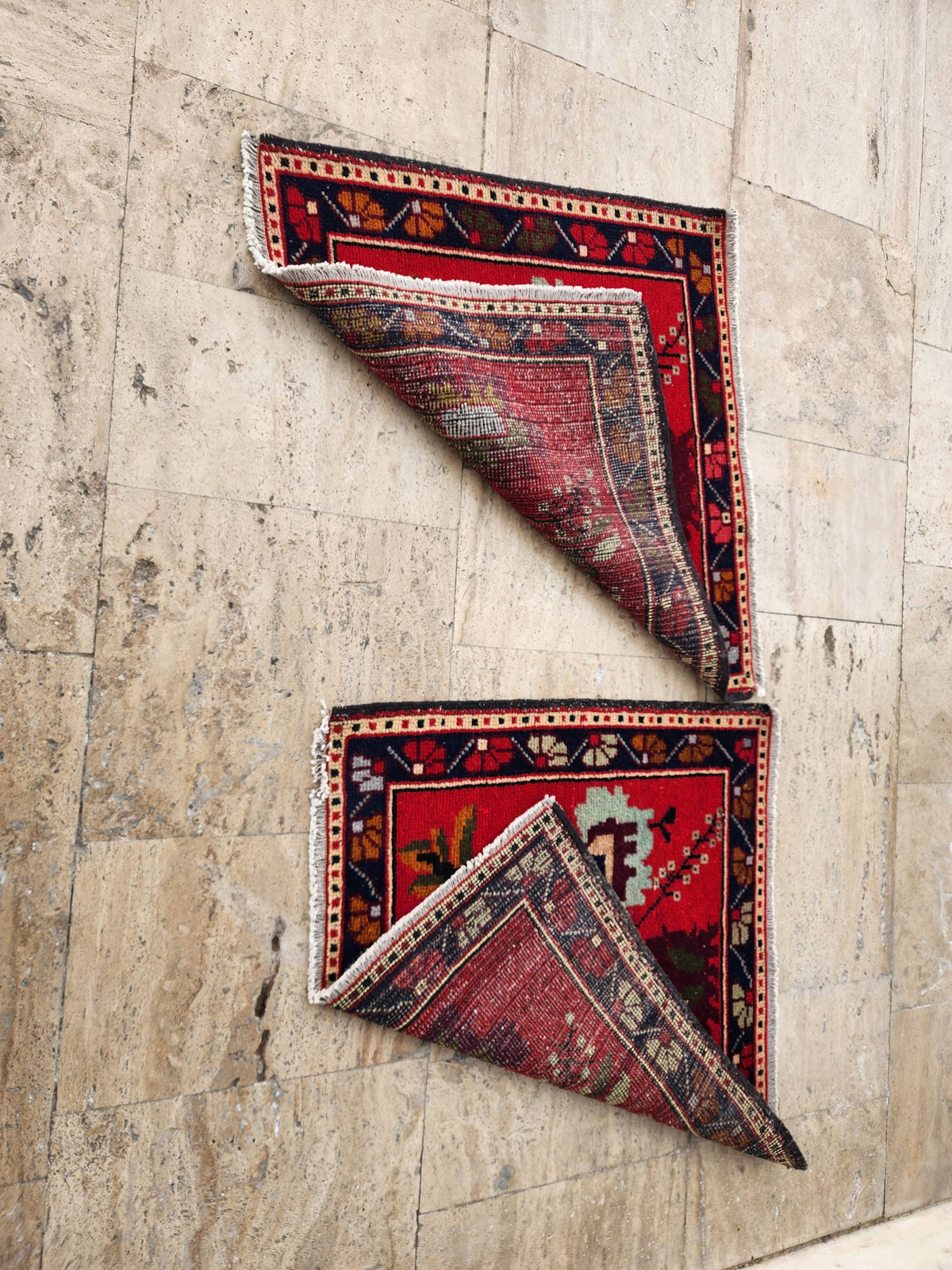 Vintage Türk Yastık Halı 2'li Set 77 x 81 cm