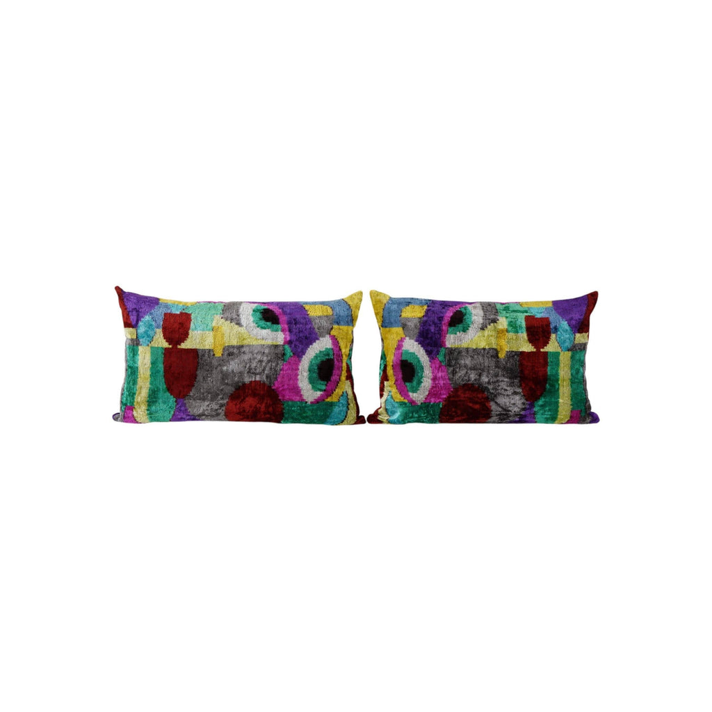 İpek Ikat Kadife Kırlent Kılıfı 2'li Set 40 x 60 cm