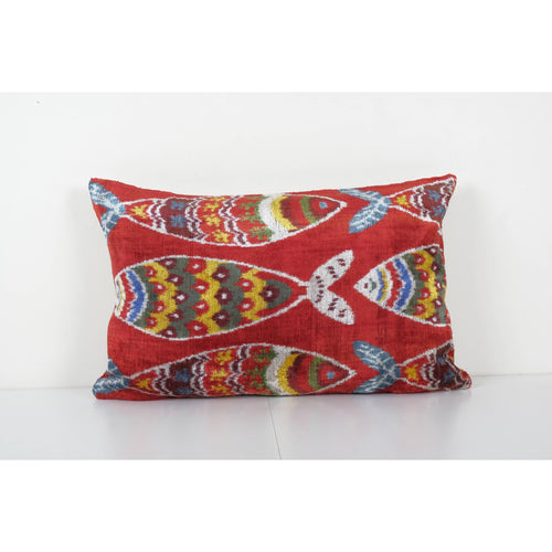 Balık Desenli İpek Ikat Kadife Kırlent Kılıfı 40 x 60 cm