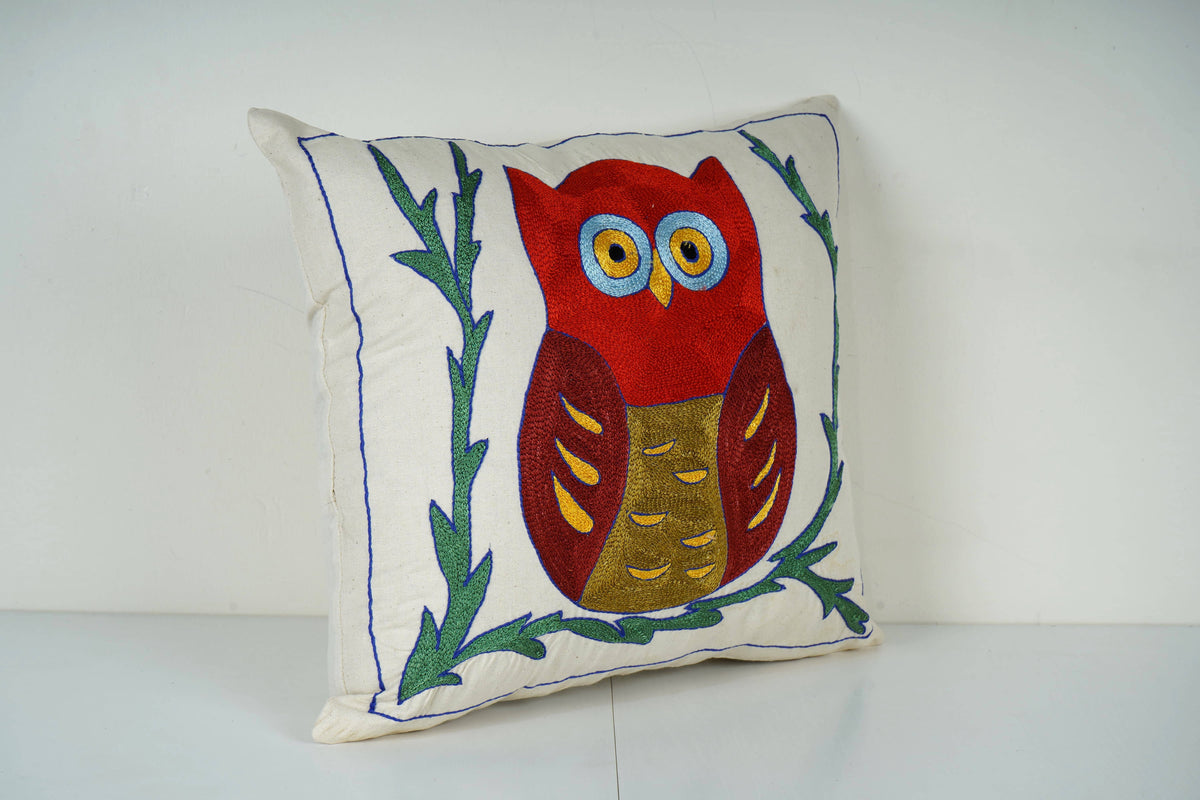 Baykuş Desenli Suzani Kırlent Kılıfı 43 x 46 cm
