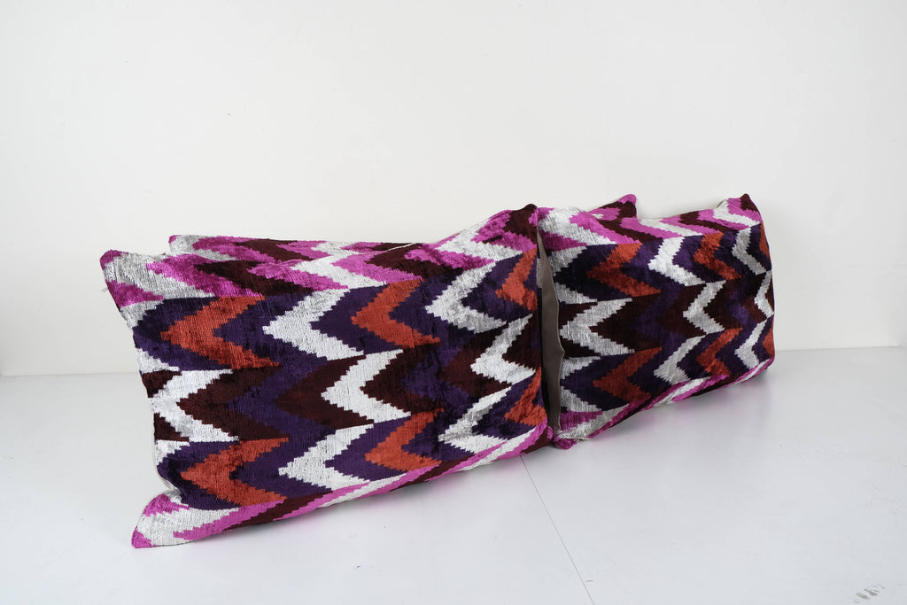 İpek Ikat Kadife Kırlent Kılıfı 3'li Set 40 x 60 cm