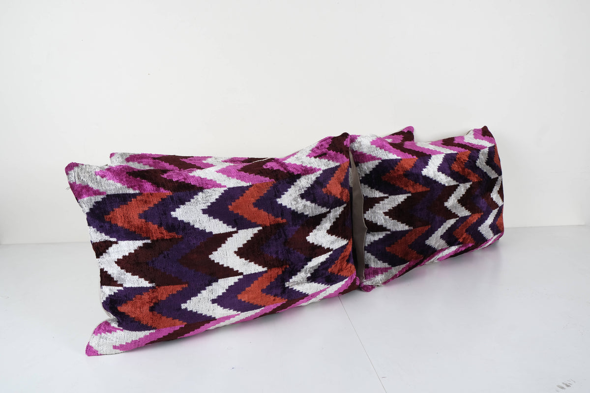 İpek Ikat Kadife Kırlent Kılıfı 3'li Set 40 x 60 cm