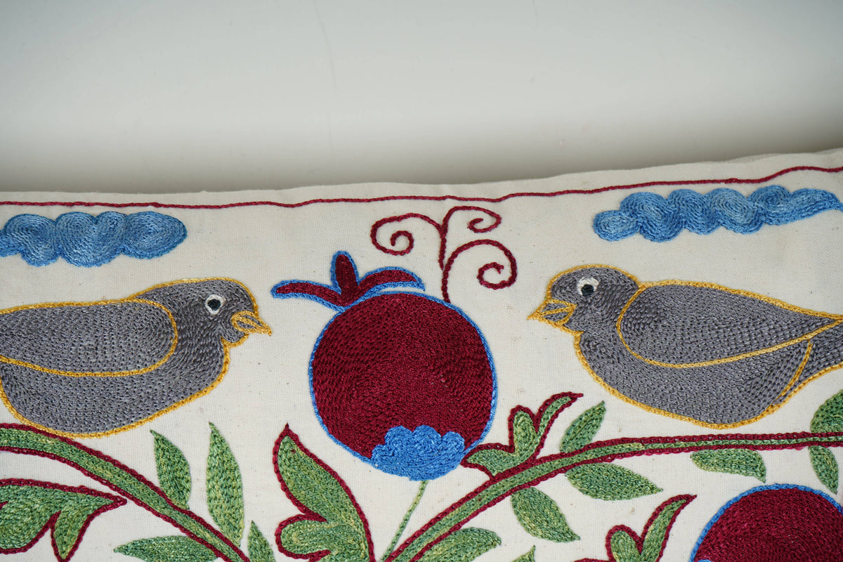 Kuş Desenli Suzani Kırlent Kılıfı 42 x 85 cm