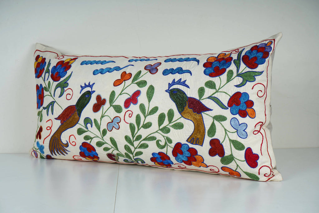 Kuş Desenli Suzani Kırlent Kılıfı 40 x 85 cm