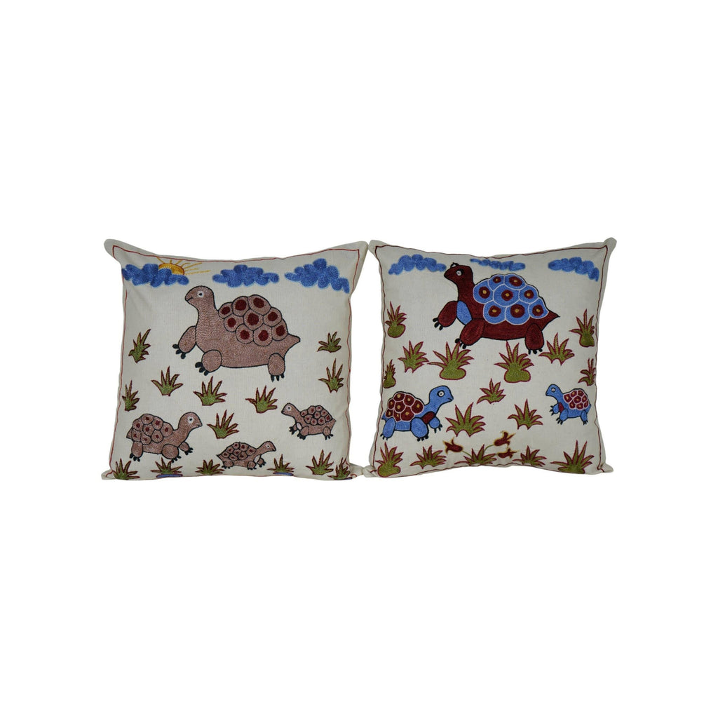 Kaplumbağa Desenli Suzani Kırlent Kılıfı 2'li Set 47 x 49 cm