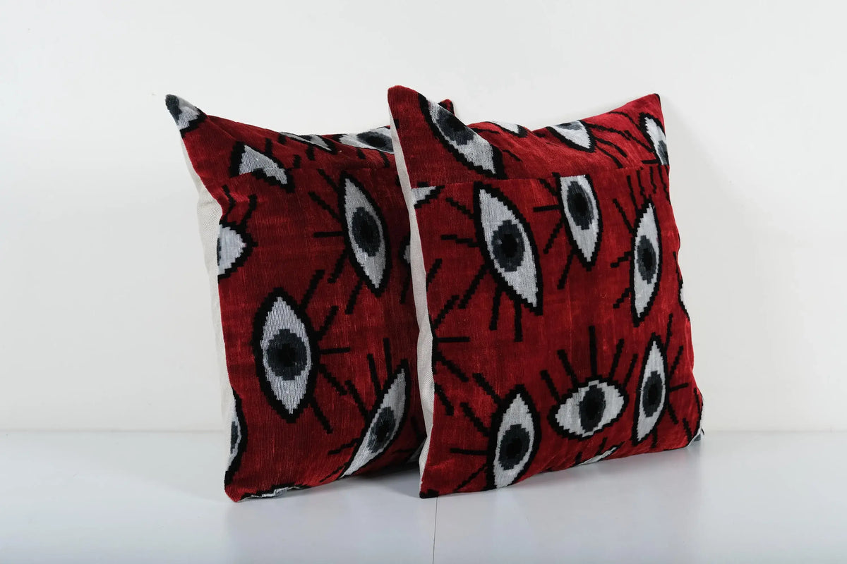 İpek Ikat Kadife Kırlent Kılıfı 2'li Set 50 x 50 cm