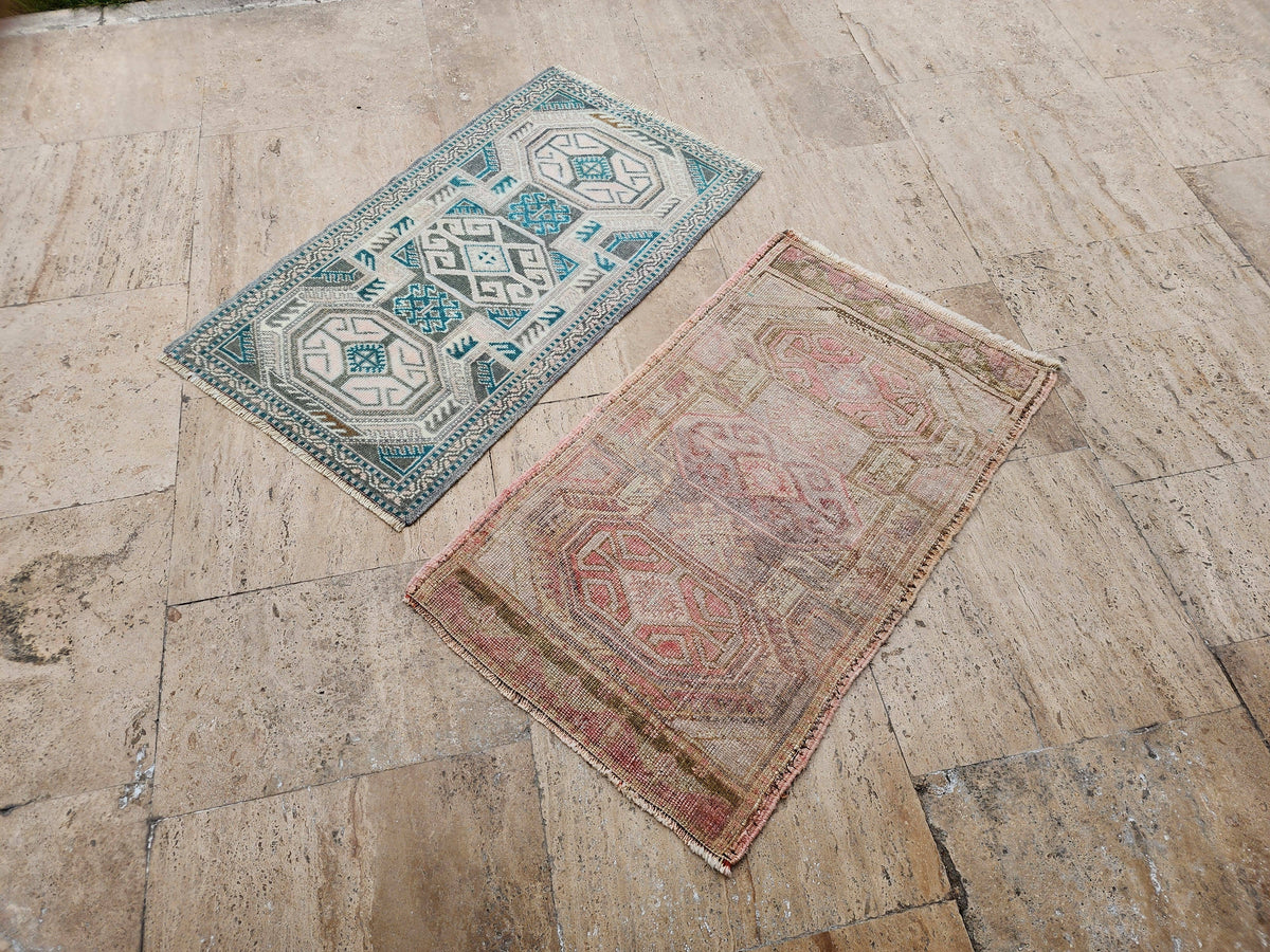 Vintage Türk Yastık Halı 2'li Set 55 x 92 cm