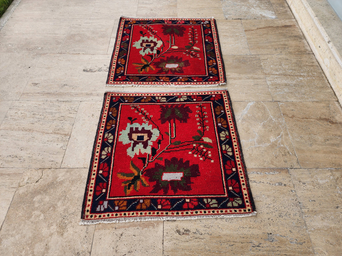 Vintage Türk Yastık Halı 2'li Set 77 x 81 cm