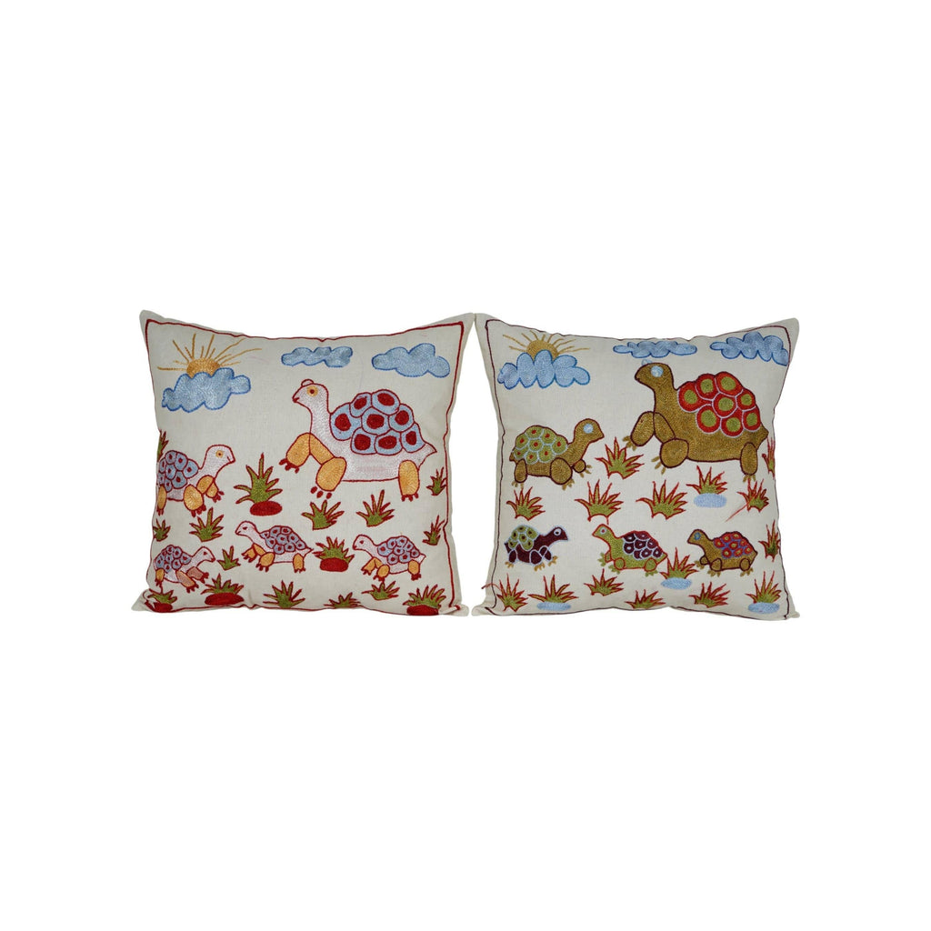 Kaplumbağa Desenli Suzani Kırlent Kılıfı 2'li Set 50 x 50 cm