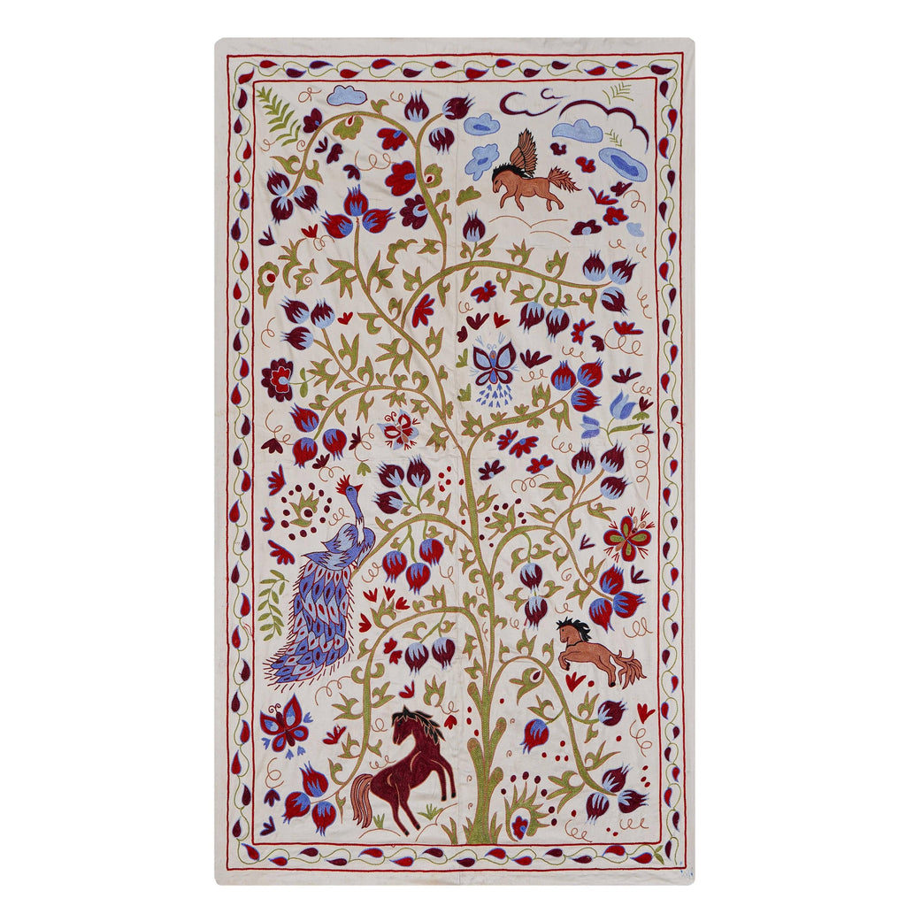 Tavus Kuşu Desenli Suzani Duvar Örtüsü 108 x 184 cm