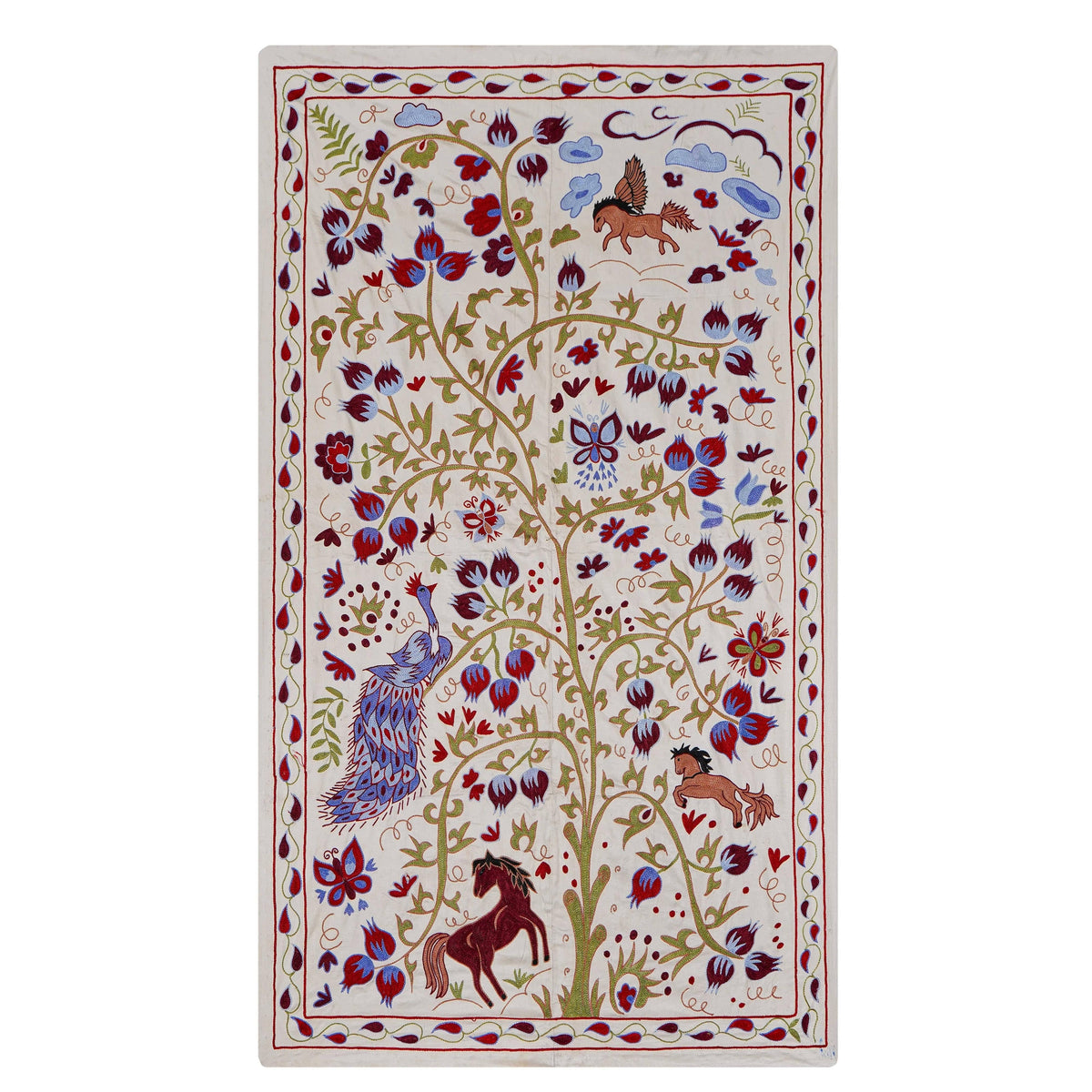 Tavus Kuşu Desenli Suzani Duvar Örtüsü 108 x 184 cm
