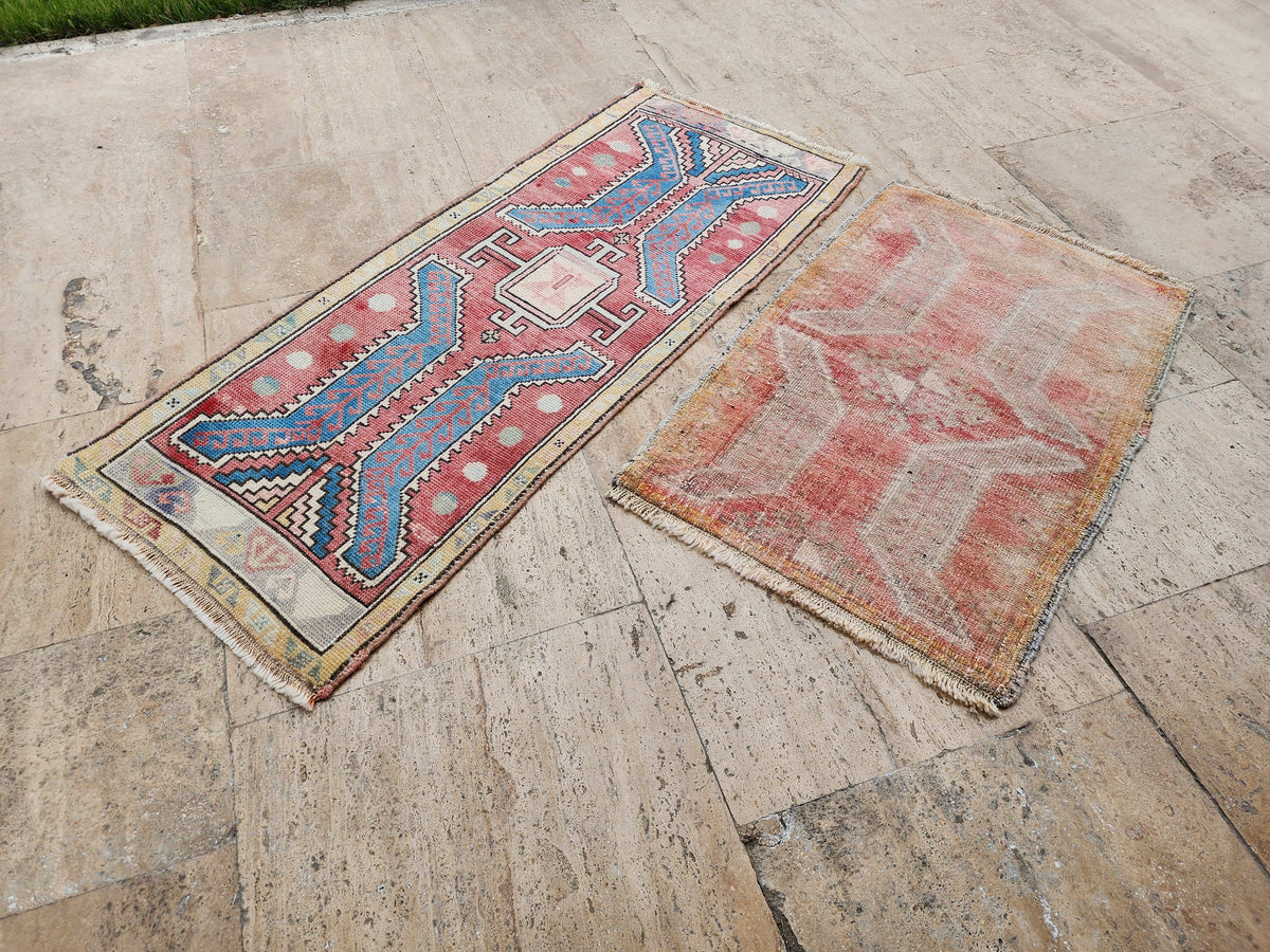 Vintage Türk Yastık Halı 2'li Set 54 x 82 cm