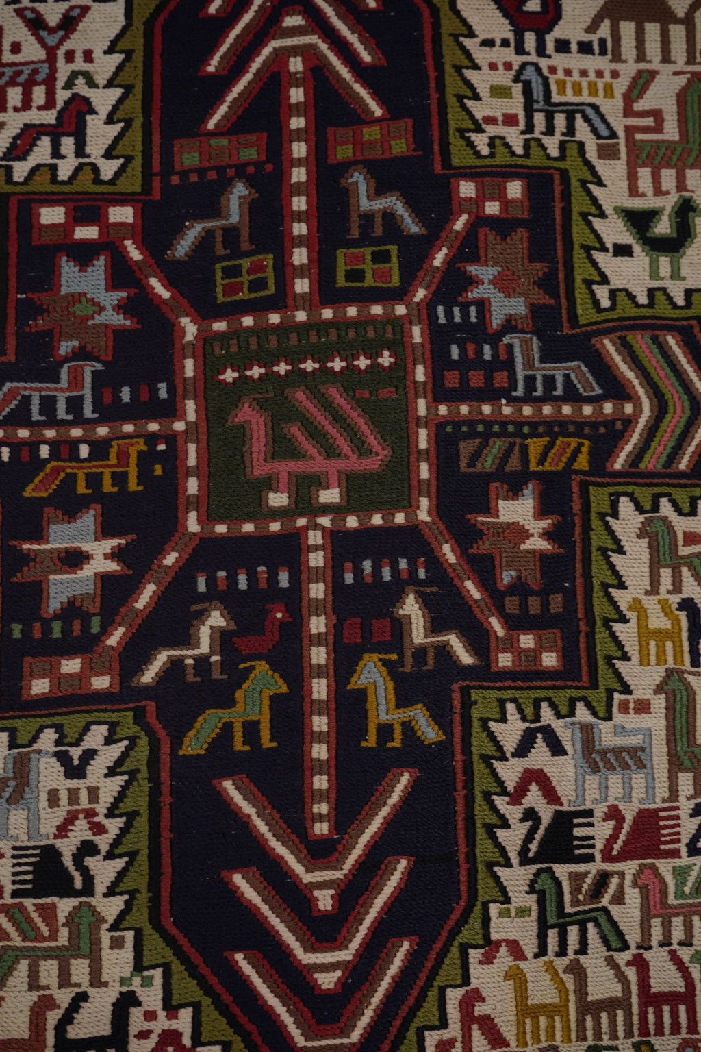 Vintage Hayvan Desenli Sumak Kilim Yolluk 104 x 285 cm