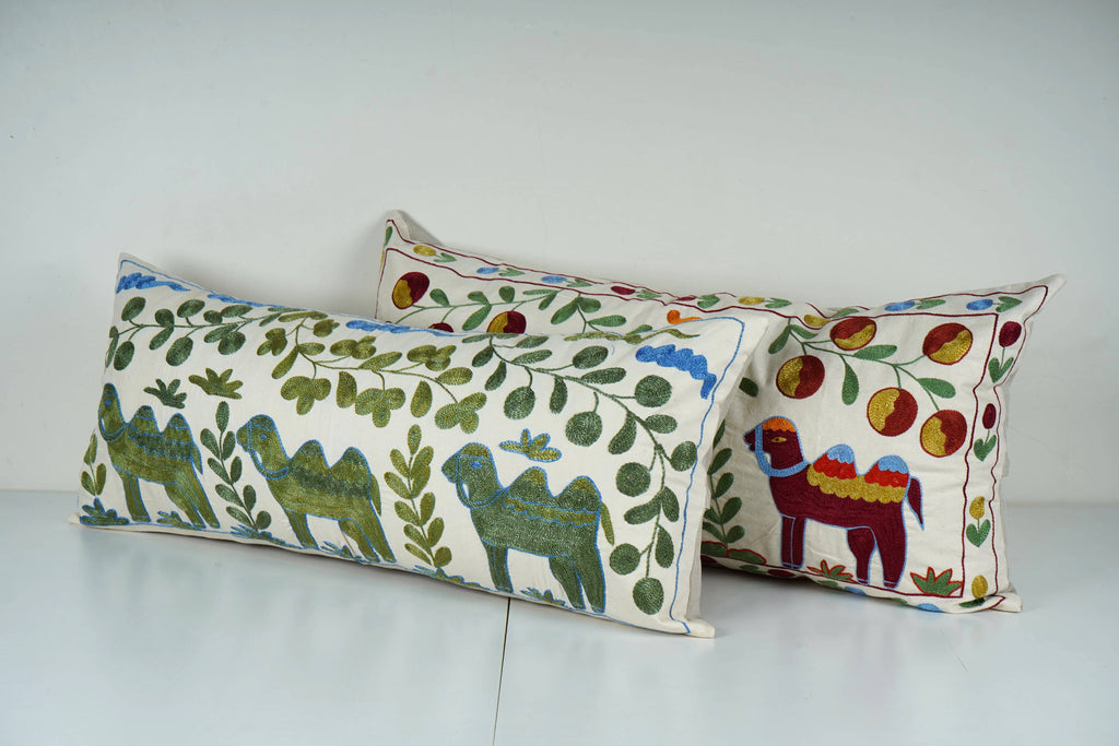 Deve Desenli Suzani Kırlent Kılıfı 2'li Set 45 x 93 cm