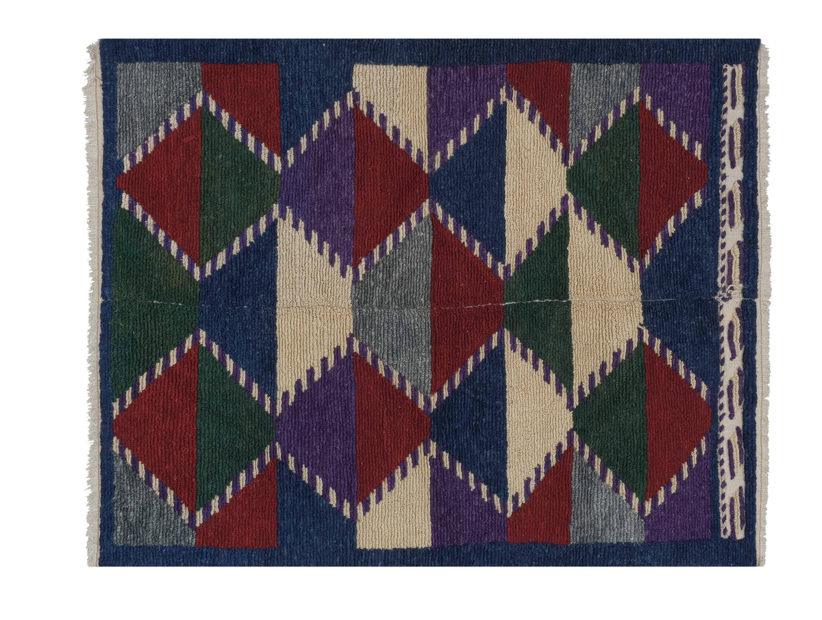 Vintage Türk Damalı Tulu Halı 109 x 136 cm