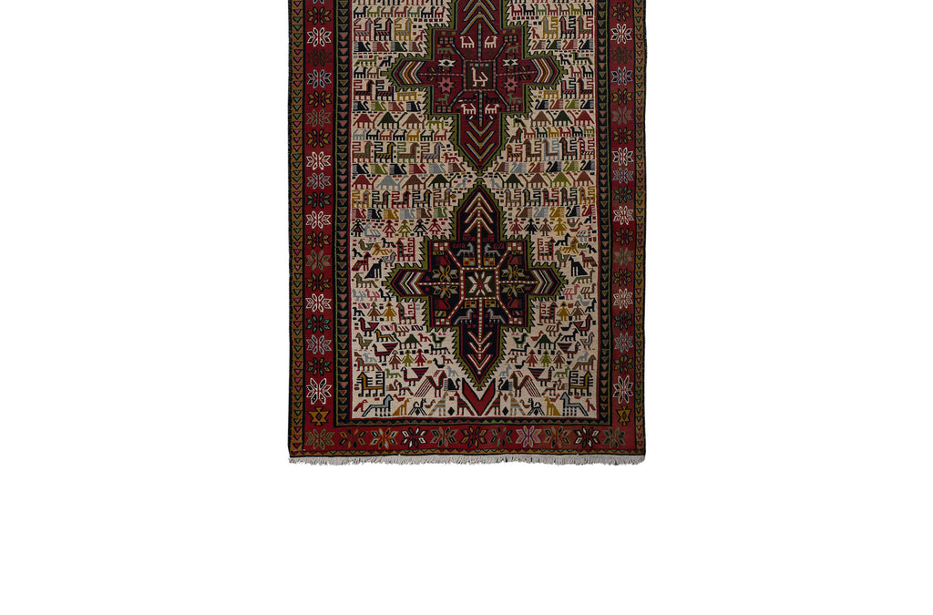 Vintage Hayvan Desenli Sumak Kilim Yolluk 104 x 285 cm