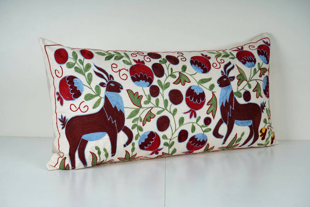 Geyik Desenli Suzani Kırlent Kılıfı 45 x 85 cm