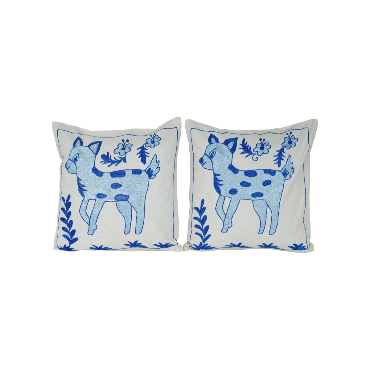 Geyik Desenli Suzani Kırlent Kılıfı 2'li Set 45 x 45 cm