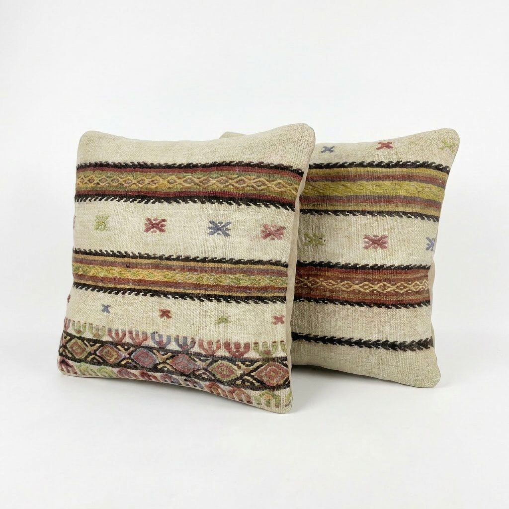 Türk Kilim Kırlent Kılıfı 2'li Set 50 x 50 cm