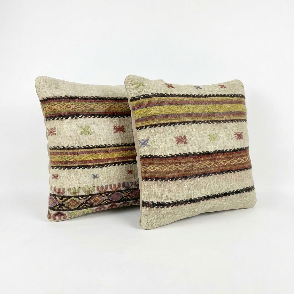 Türk Kilim Kırlent Kılıfı 2'li Set 50 x 50 cm