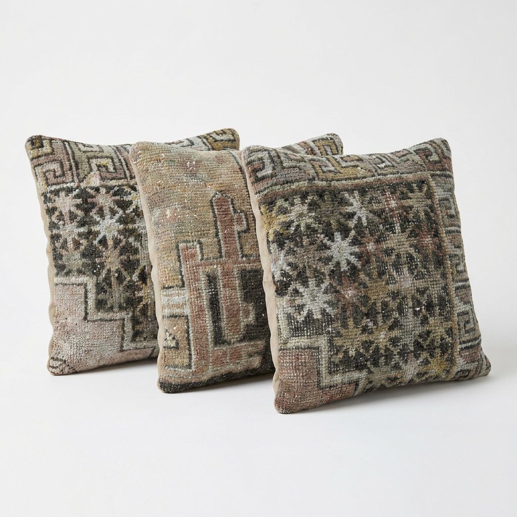 Türk Halı Kırlent Kılıfı 3'li Set 50 x 50 cm