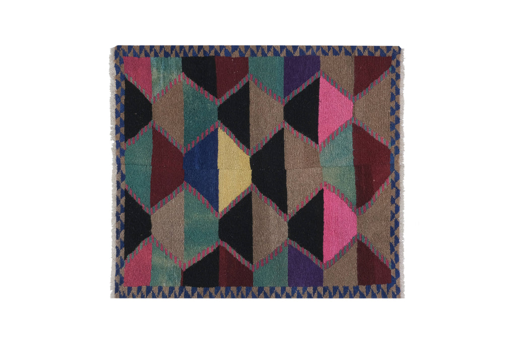 Vintage Türk Damalı Tulu Halı 124 x 141 cm