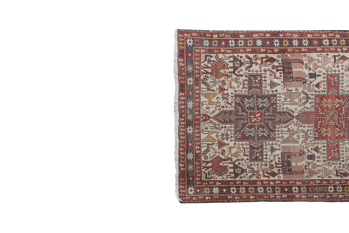 Vintage Hayvan Desenli Sumak Kilim Yolluk 108 x 278 cm