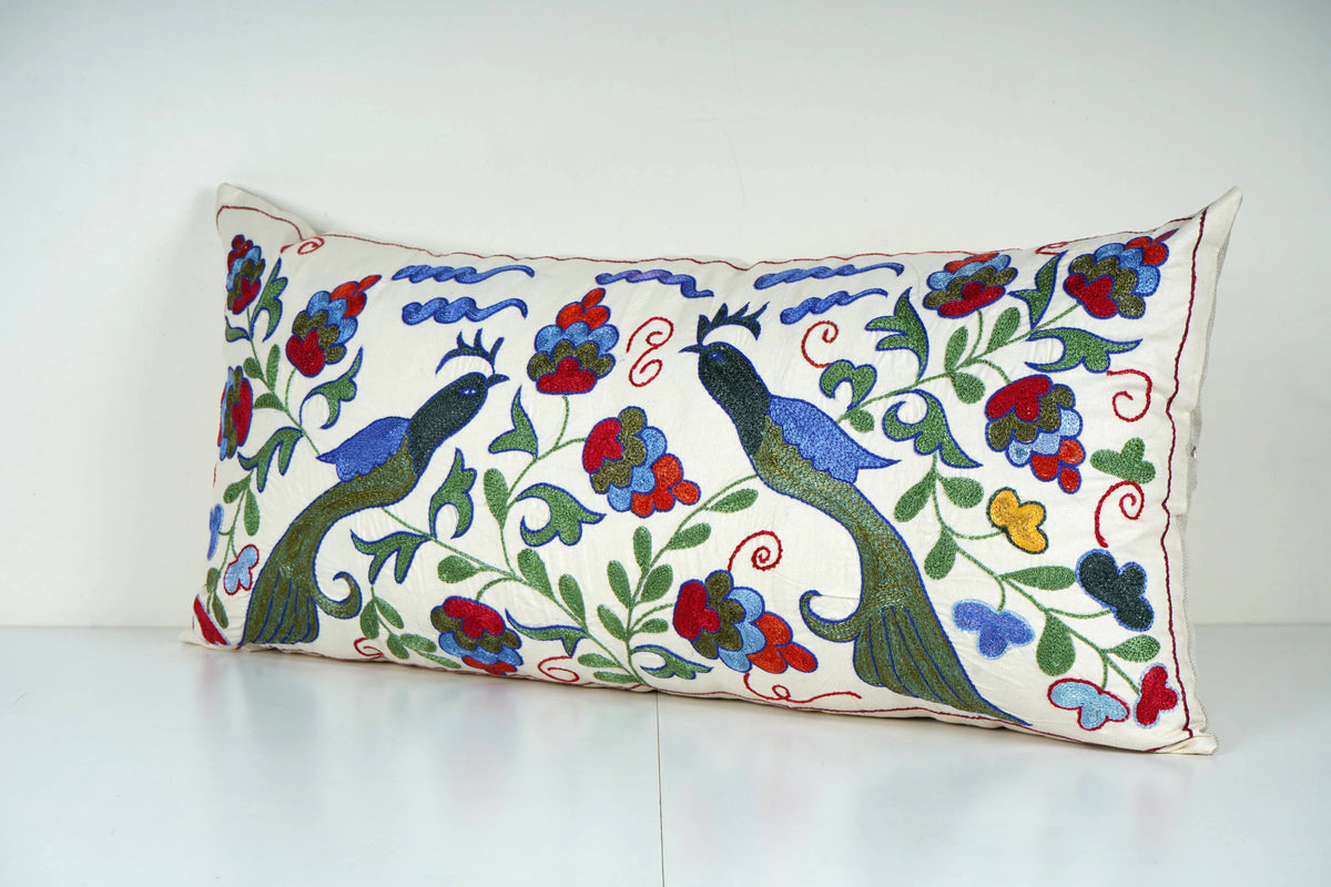 Kuş Desenli Suzani Kırlent Kılıfı 40 x 85 cm